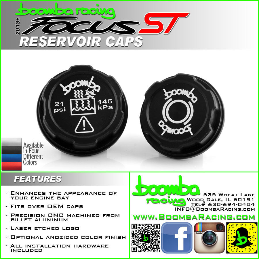Boomba Racing Brake Fluid Reservoir/Coolant Tank Reservoir Cap Covers Focus ST 2013+